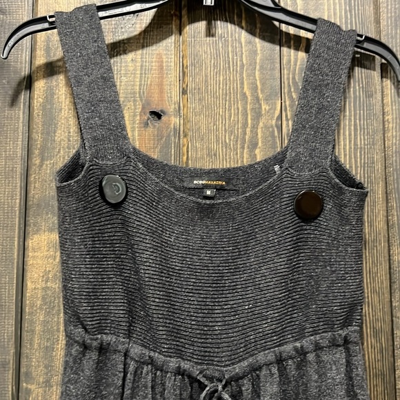 Vintage BCBGMaxAzria Babydoll Sweater Dress M Wool Grey Boho Pom Poms Y2K 90's - Picture 3 of 11